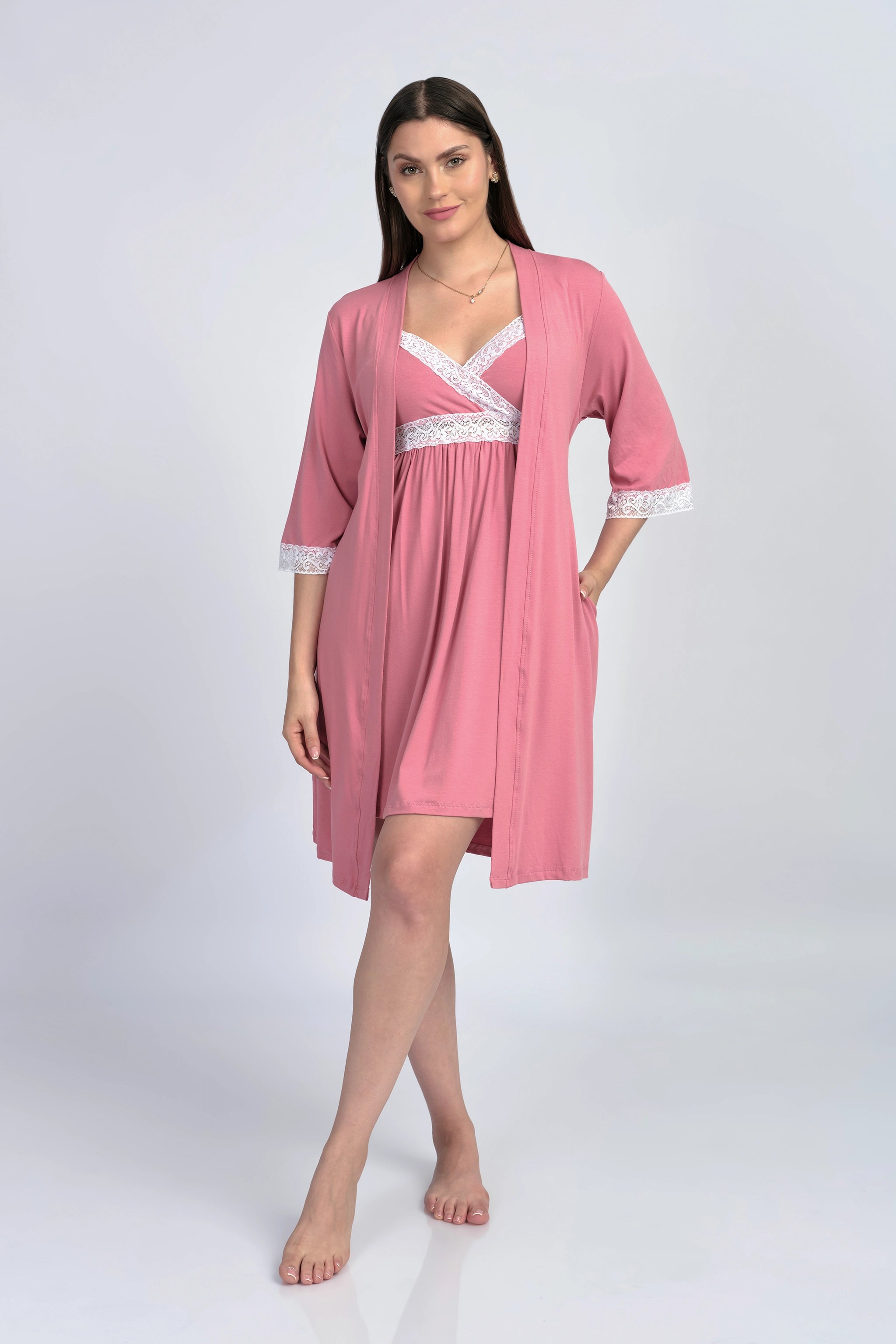 Conjunto Camisón y Bata de Maternidad y Lactancia Narel