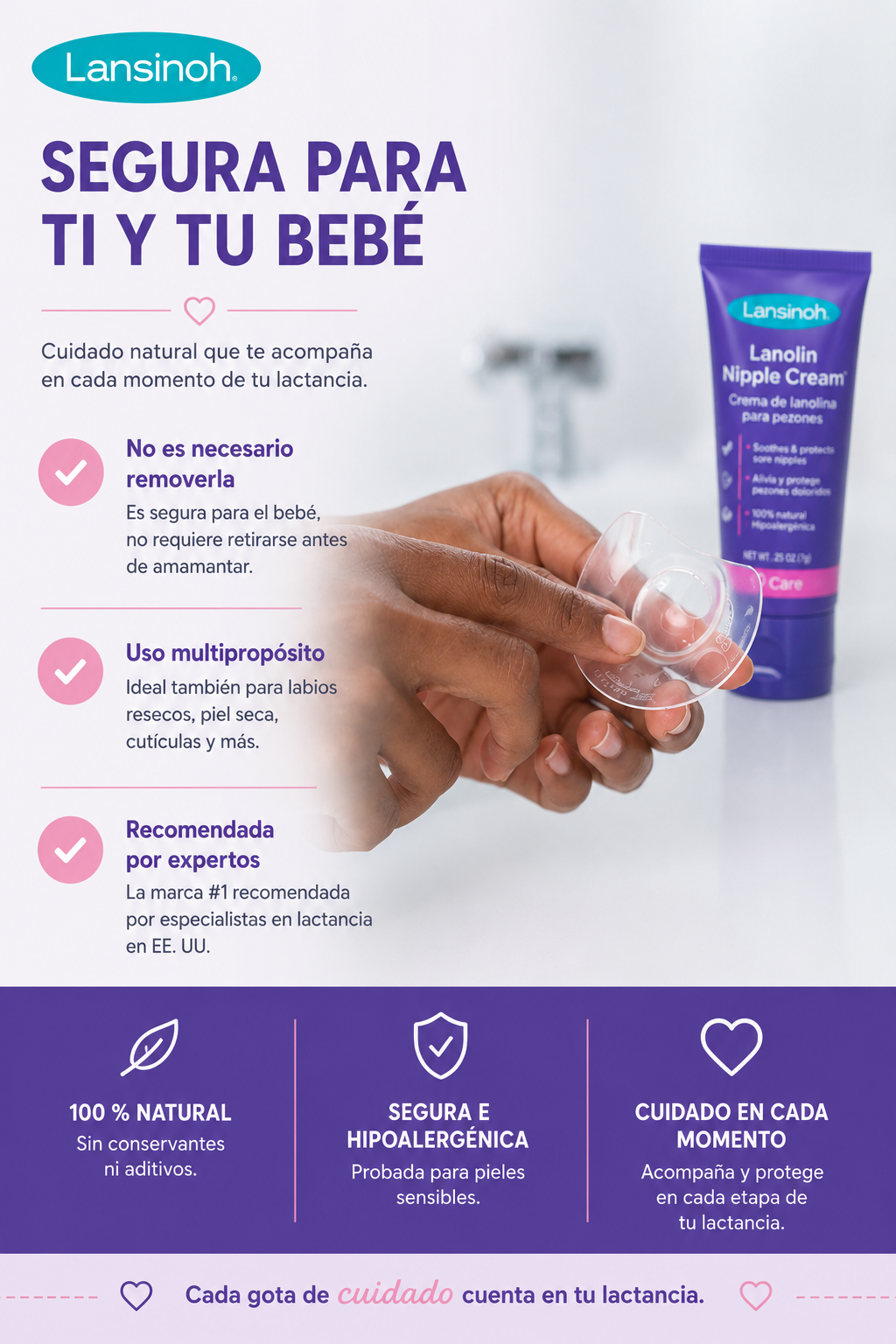 Compra Lansinoh® Crema de Lanolina 100 % pura para aliviar y proteger los pezones durante la lactancia. Segura para mamá y bebé, sin necesidad de retirarla antes de amamantar. Disponible en Margi Moda.